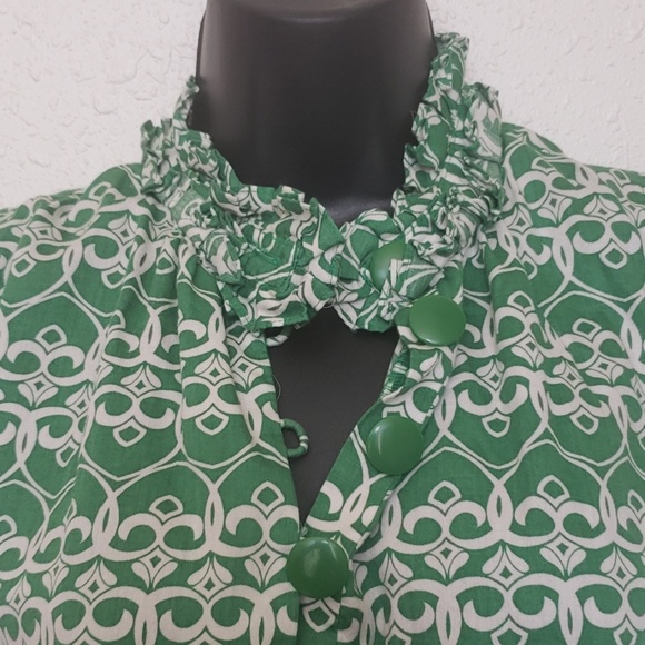 GAP Vintage Sleeveless Top Ruffle collar Green and white Sz S - Picture 3 of 7